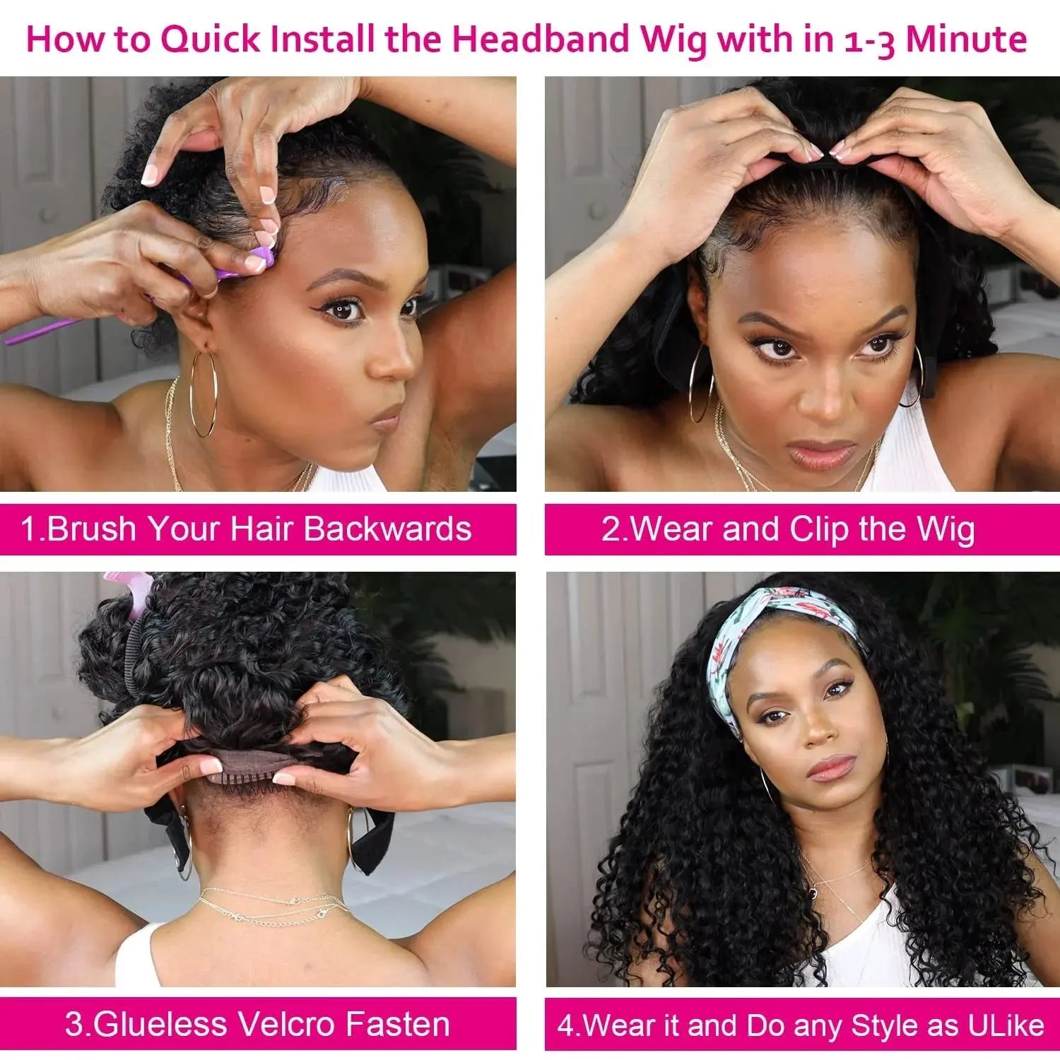 Headband Wigs Human Hair Water Wave Wig 250 Density 100% Real Human Hair Wigs None Lace Front Wigs Full Machine Made Wigs NovaCart