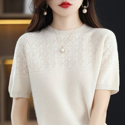 Summer Thin Knitted T Shirts for Women Casual Tees Ladies Fashion Blusas Harajuku T-Shirts Ropa Mujer Elegant Tops Woman Clothes NovaCart