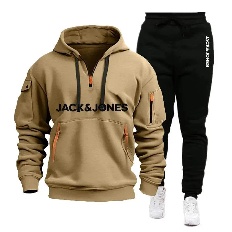 Two sets of men's sportswear for autumn/Winter 2025, including a sweatshirt and two sets of fitness jogging pants with wool caps NovaCart