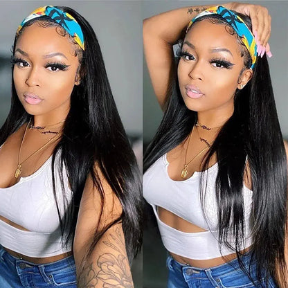 Headband Wig Human Hair Bone Straight Human Hair Wigs Full Machine Made Peruvian Human Hair Wigs For Black Women Easy to Go 180% NovaCart