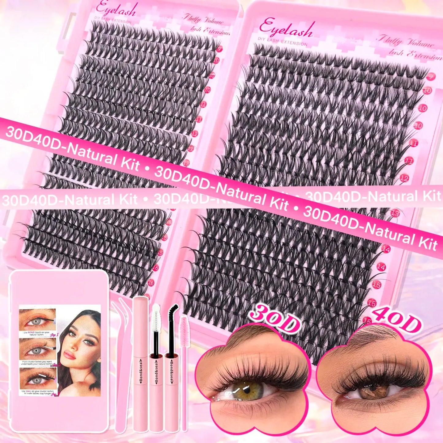 DIY Lash Extension Kit Clusters Individual Eyelashes Kit 9-16mm with Bond and Seal Wispy Natural Mange Lashes NovaCart