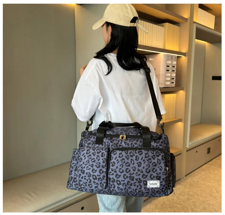 Classic Leopard Print Large Capacity Leisure Luggage Bag with Multiple Pockets and Shoe Compartment Sports Fitness Travel Bag NovaCart