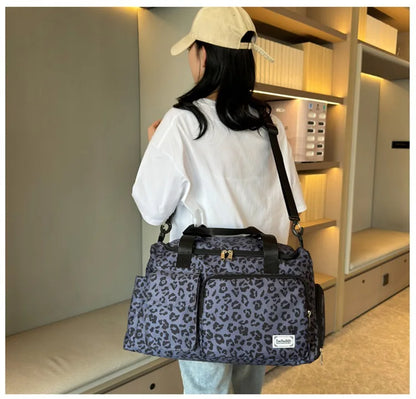 Classic Leopard Print Large Capacity Leisure Luggage Bag with Multiple Pockets and Shoe Compartment Sports Fitness Travel Bag NovaCart