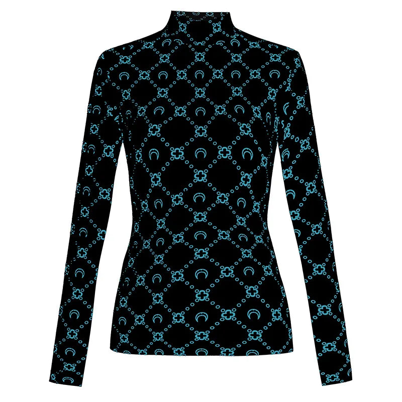 Woman Clothes Korean Moon Print Long Sleeve T-Shirt Fashion Casual Layered Sun Protection Top Ice Silk Basic Tee Spring Autumn NovaCart