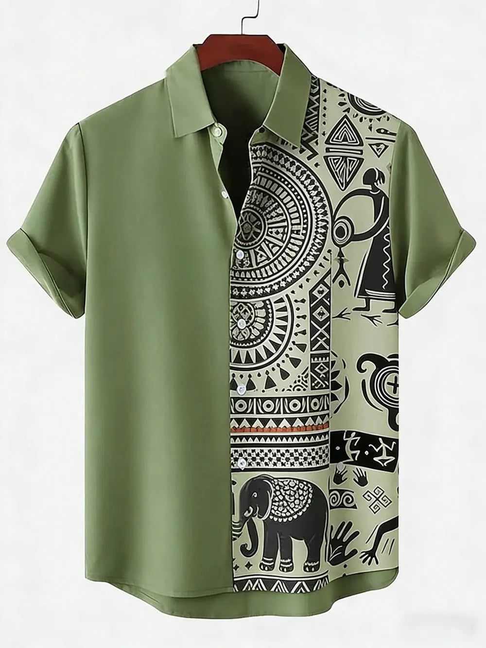 Men's New Linen Ethnic Tribal Style 3D Printed Shirt Hawaiian Tropical Breathable Comfortable Short-sleeved Lapel Clothes Men'S NovaCart