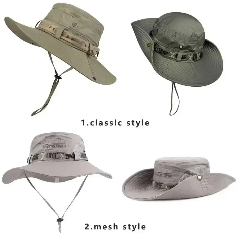 1Set bucket hat Summer Men UV Protection Hiking Beach Sunscreen Cap Bucket Hats Summer Hunting Hat Mesh Fisherman Safari Hat Pi-Mart