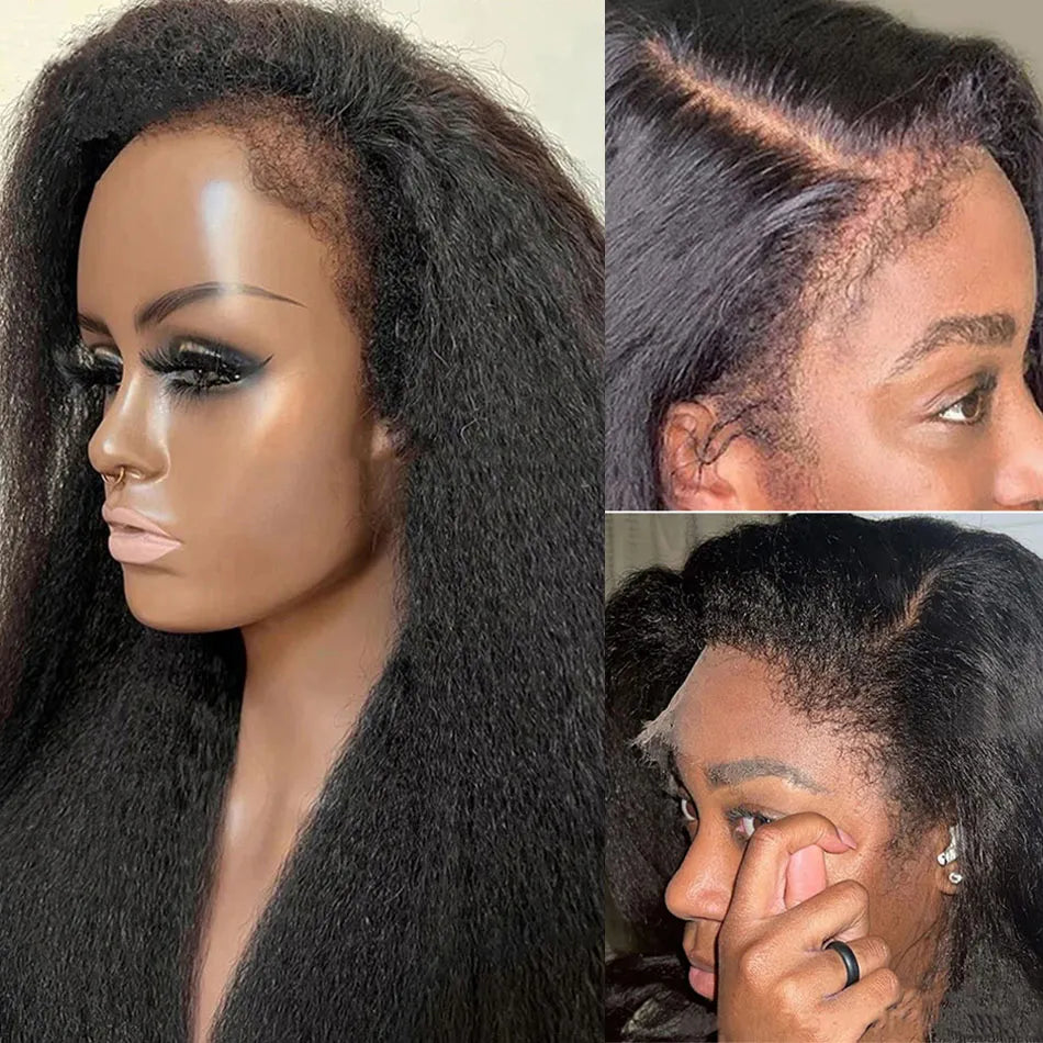 4C Hairline Edge Kinky Straight Wig Curly Baby Hair 13x4 HD Lace Frontal Wigs Brazilian Yaki Straight Wig Human Hair Ossilee HOL stores