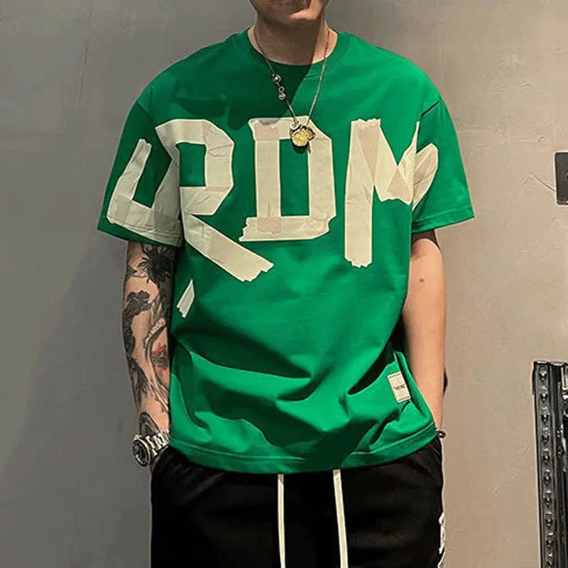 2023 Summer Casual All-match Trend Korean Fashion Short Sleeve Round Neck Solid Color Letter Printed Loose Fashion Youth T-shirt NovaCart