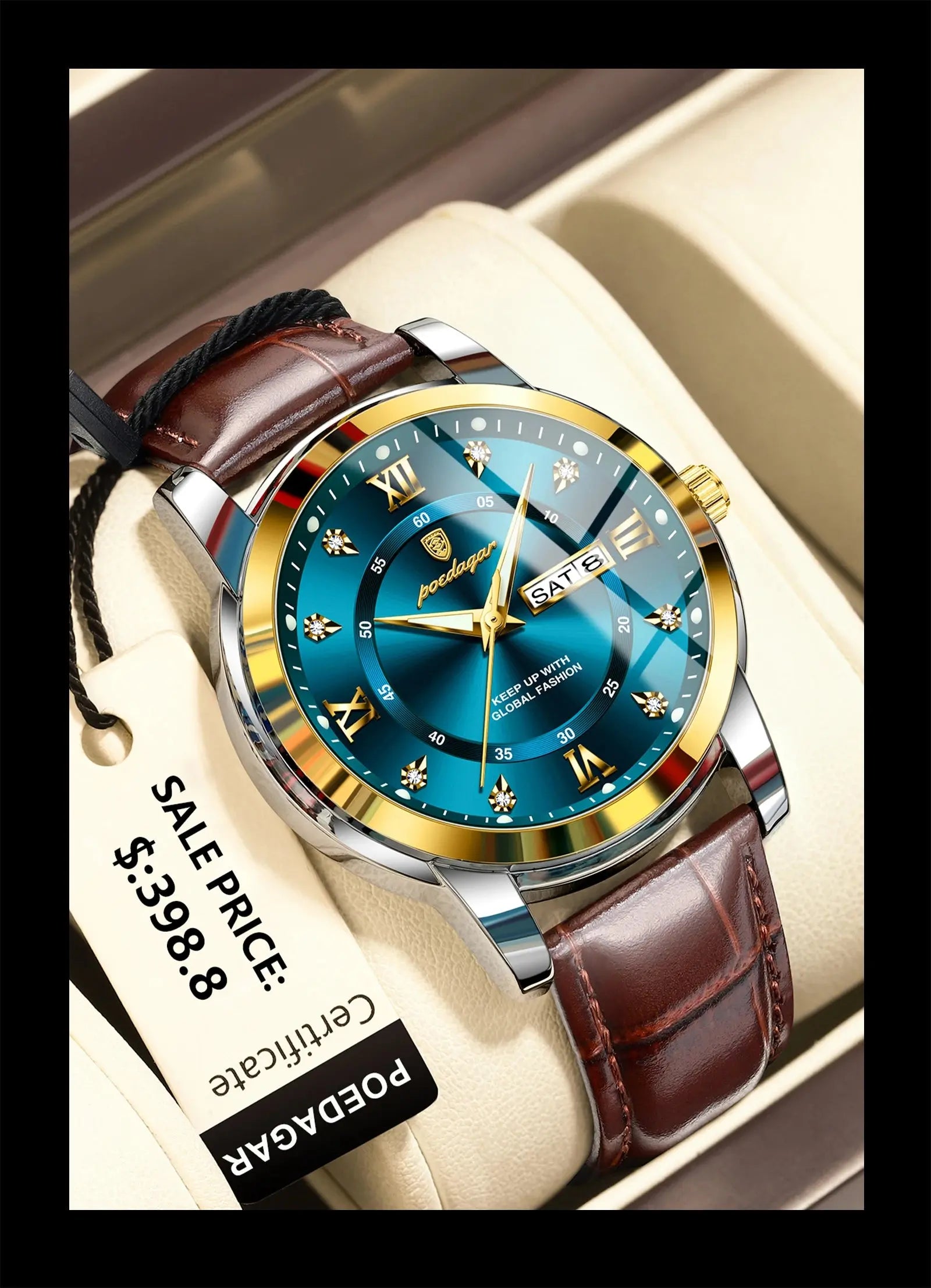 POEDAGAR Luxury Business Male Wristwatch Waterproof Luminous Leather Man Watch Date Week Sport Casual Men's Quartz Watches reloj NovaCart
