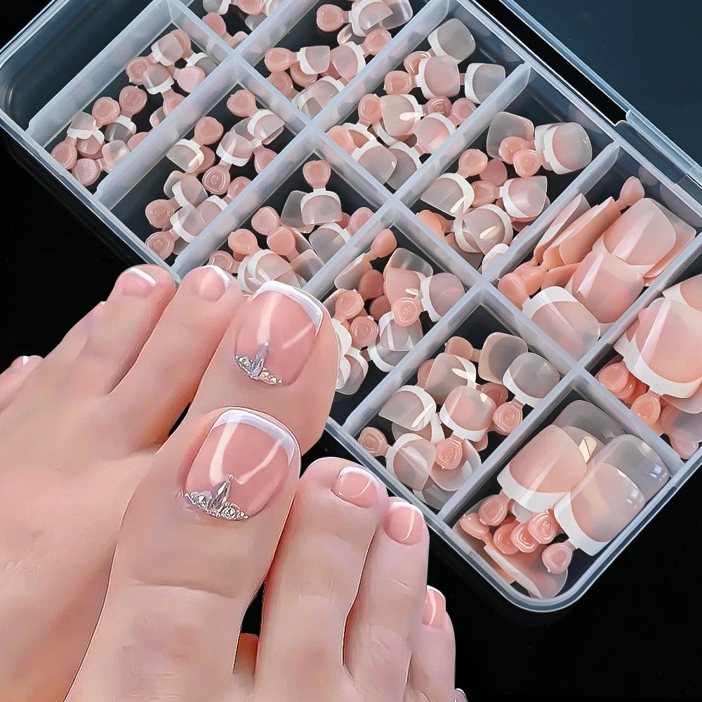 120pcs/Box French Tip Press-On Toenails Pink Color System Square Shape Foot Nails Short Length Glossy Finish False Toe Nails Set NovaCart