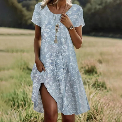 Artistic Ethnic Style Round Neck Medium-Length Dress Summer