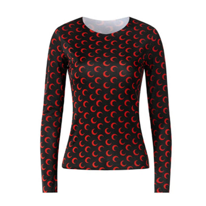 Woman Clothes Korean Moon Print Long Sleeve T-Shirt Fashion Casual Layered Sun Protection Top Ice Silk Basic Tee Spring Autumn NovaCart