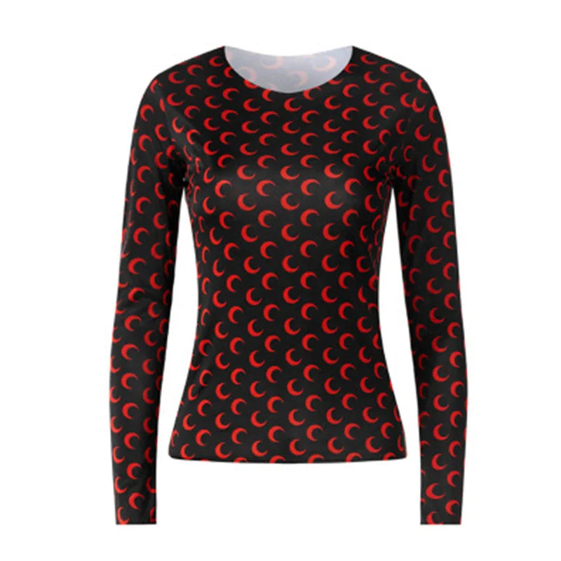 Woman Clothes Korean Moon Print Long Sleeve T-Shirt Fashion Casual Layered Sun Protection Top Ice Silk Basic Tee Spring Autumn NovaCart