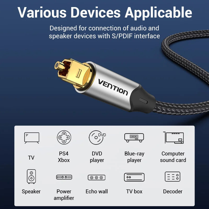 Vention Digital Optical Audio Cable Toslink SPDIF Coaxial Cable 1m 2m for Amplifiers Blu-ray Xbox 360 PS4 Soundbar Fiber Cable Pi-Mart