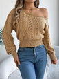 Casual Elegant Slash Neck Off shoulder Long Sleeved Knitted Pullover Sweater