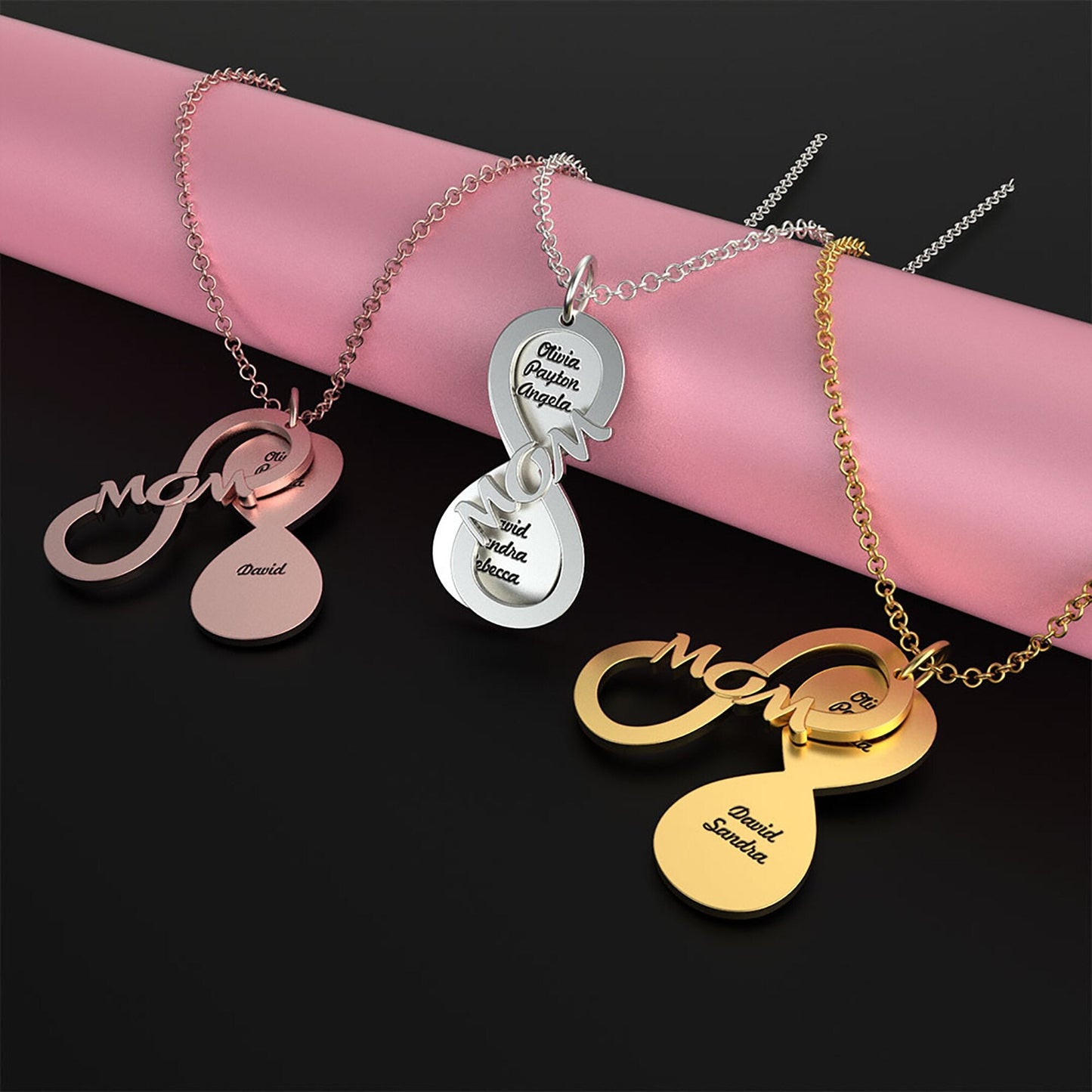 Personalized MOM Name Necklace Rotate Double Layer Pendant Best Gifts