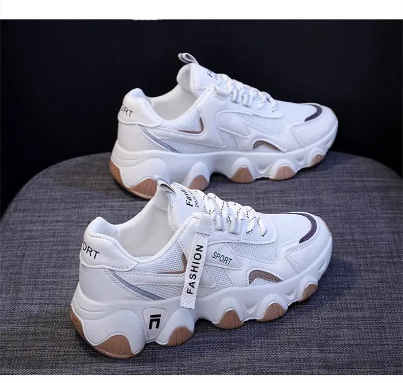 CINESSD 2023 Trendy Mesh Platform Sneakers Leather Shoes Breathable Casual Sports Shoes Women Flats NovaCart