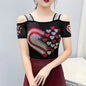 Women's Clothes New Design Sexy Off Shoulder Shiny Diamonds T-Shirts Luxury Brand Mesh Tees Tops Blouse Shirt NovaCart
