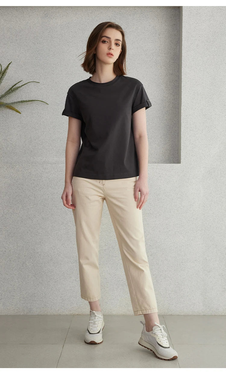 K2123L Summer Short Sleeved Clothes Premium Luxury Women's Clothing Combed Cotton Tshirts pima cotton Tee Shirt NovaCart
