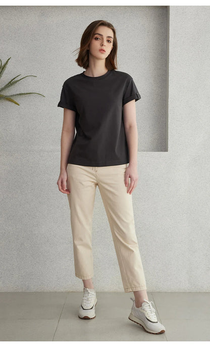 K2123L Summer Short Sleeved Clothes Premium Luxury Women's Clothing Combed Cotton Tshirts pima cotton Tee Shirt NovaCart