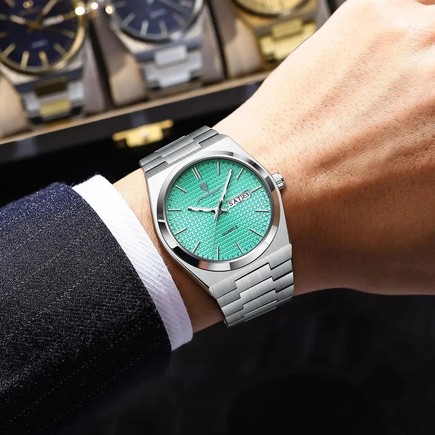 POEDAGAR Top Exquisite Male Watch Stainless Steel Waterproof Luminous Fashion Quartz Men's Watches Date Week Wristwatch For Men NovaCart