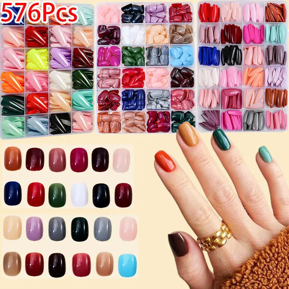 576pcs Short Round Square Fake Nails Glossy 24 Solid Colors Press on Nails Full Cover Artificial  Fingernail False Nail Tips #XS NovaCart