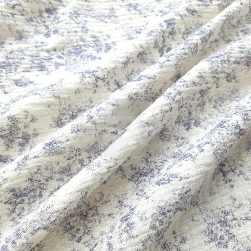 Pure Cotton Blue Floral Printing Double-layer Gauze Crepe Fabric For Home Clothes Pajamas Blankets Handmade DIY Fabric 0.5/1/2m NovaCart