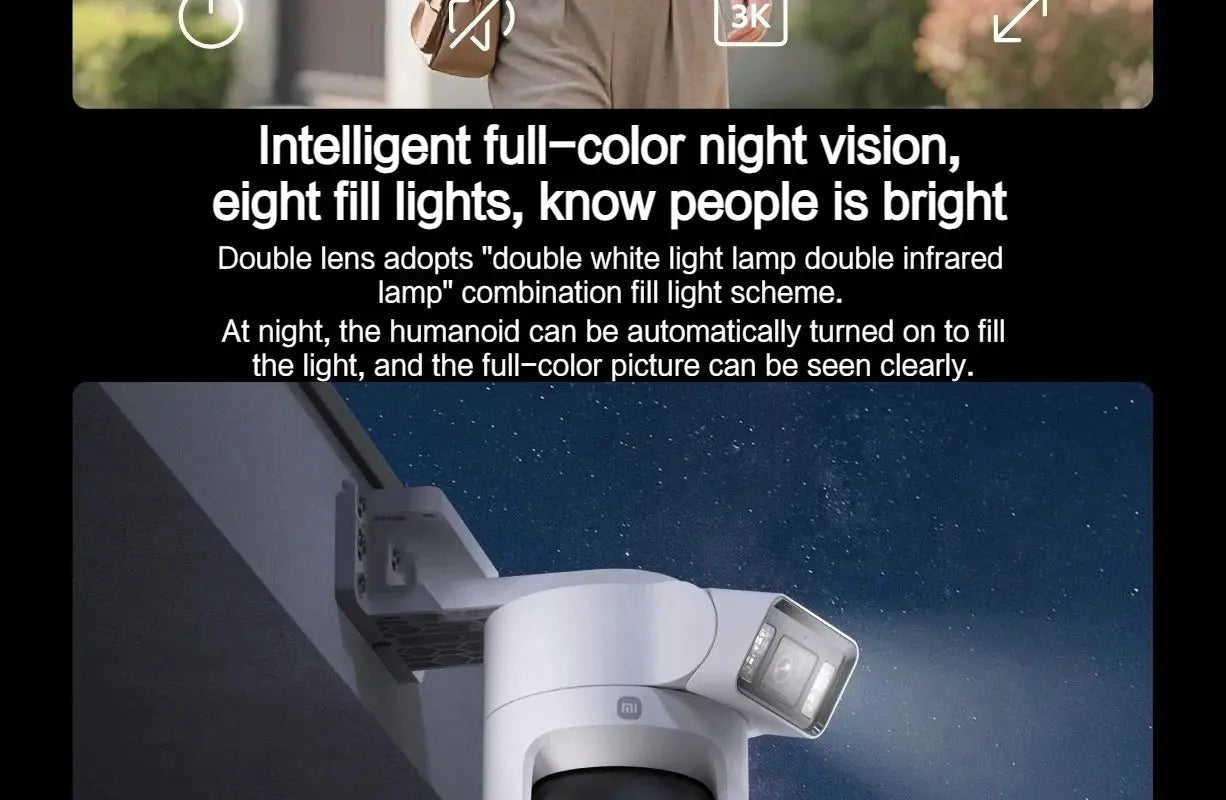 New Xiaomi Outdoor Camera 4 Dual Lens 5MP 3K HD Dual View Monitoring Panoramic Closeup Tracking IP66 Weatherproof AntiTheft - CN NovaCart