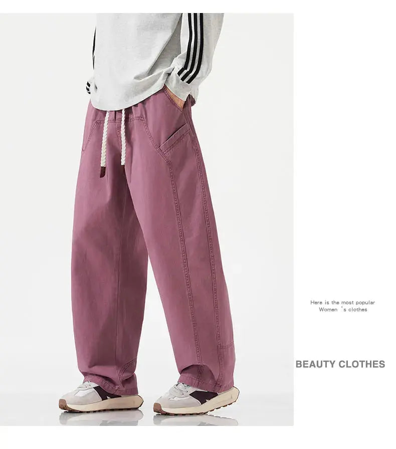 HIQOR High Quality 100% Cotton Work Pants Men Casual Straight Trousers Y2K Man Plus Size Cargo Pants Fashion Solid Workout Pants NovaCart