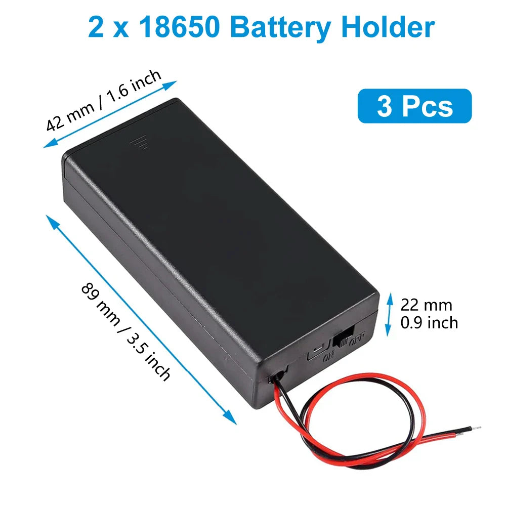 3pcs 18650 Battery Holder with Wire 3.7V,7.4V, 11.1V, 14.8V 18650 Battery Holder Box for Battery storage charging Pi-Mart