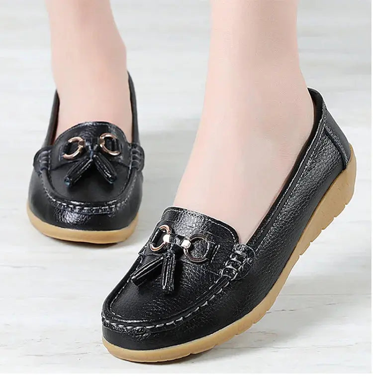 Women's Loafers White Shoes For Woman Genuine Leather Flats And Loafers Slip On Comfortable Woman Shoes Leather Women Moccasins NovaCart