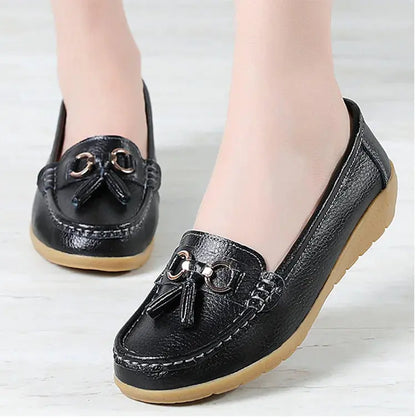 Women's Loafers White Shoes For Woman Genuine Leather Flats And Loafers Slip On Comfortable Woman Shoes Leather Women Moccasins NovaCart