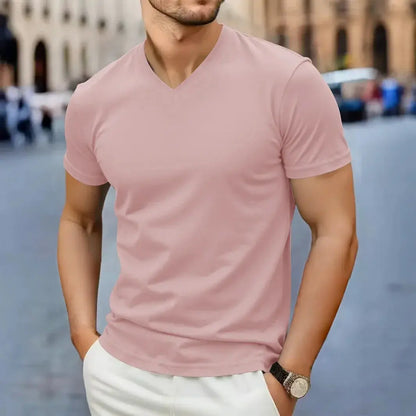2025 New Men's Casual Fashion Simple V-neck Short Sleeved T-shirt Summer Comfortable Breathable Versatile Top NovaCart