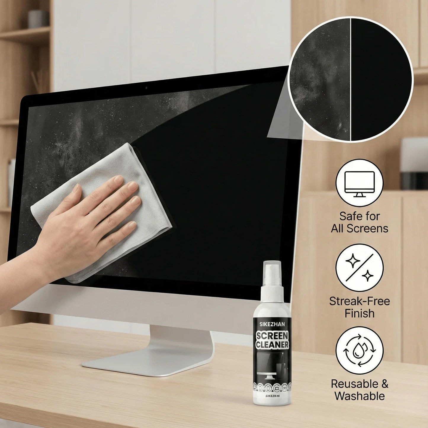 SIKEZHAN Screen Cleaner Kit with Polishing Cloth - Streak-Free Spray for MacBook, iPad, iPhone, Laptop, Monitor & TV (2oz) Pi-Mart
