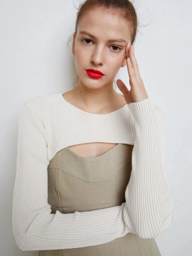 T-shirts Women Long Sleeve Crop Top Spring Autumn Y2k Aesthetic Clothes O-neck Black White Sexy Harajuku Knitted Tshirt 2023 NovaCart