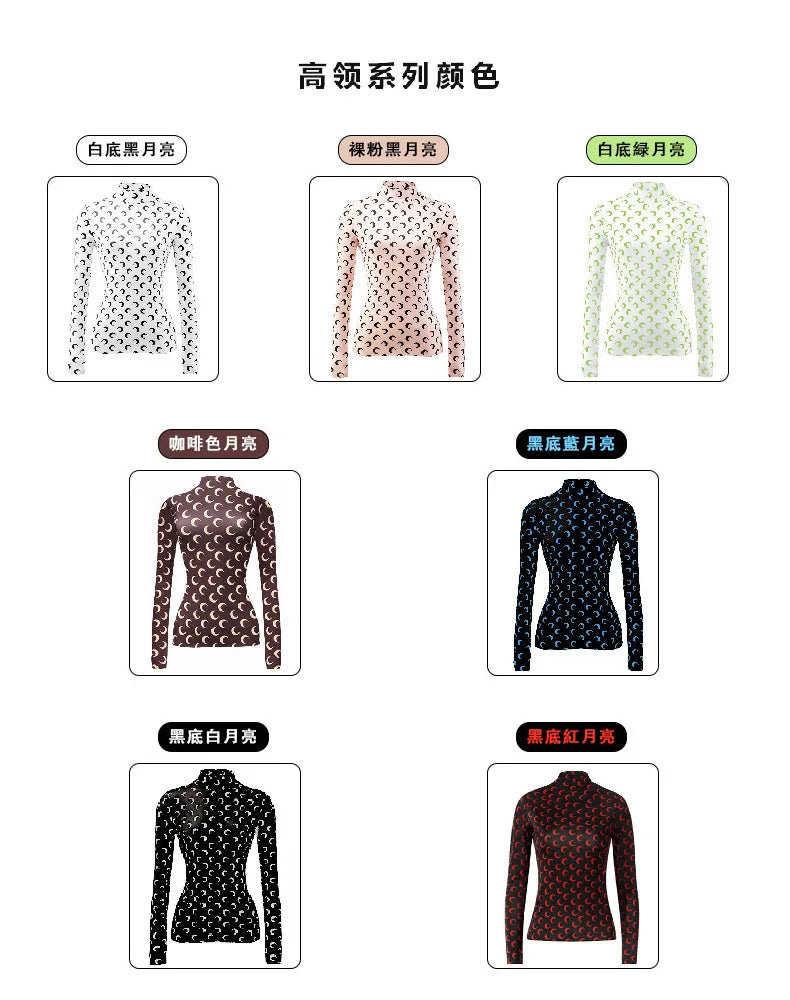 Woman Clothes Korean Moon Print Long Sleeve T-Shirt Fashion Casual Layered Sun Protection Top Ice Silk Basic Tee Spring Autumn NovaCart