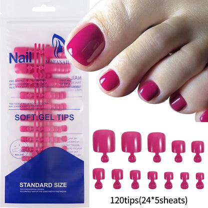120pcs/Box French Tip Press-On Toenails Pink Color System Square Shape Foot Nails Short Length Glossy Finish False Toe Nails Set NovaCart