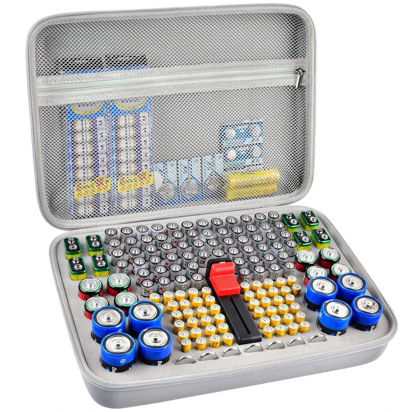 Battery Organizer Case With Tester Holds 150+ AA AAA 9V C D Lithium Button Batteries Hard Shell For Home Garage Batteries Pi-Mart