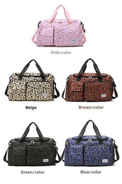 Classic Leopard Print Large Capacity Leisure Luggage Bag with Multiple Pockets and Shoe Compartment Sports Fitness Travel Bag NovaCart