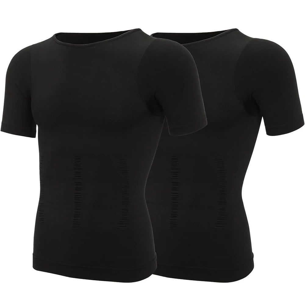 2PCS Men's Body Shaper Slimming Vest T-Shirt Elastic Slim Shapewear Compression Undershirts Tummy Control Waist Trainer Tank Top NovaCart
