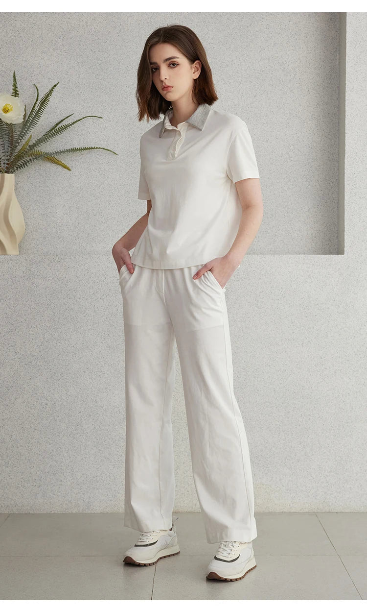 K2067L Luxury Brand Women's Clothing Shirt Collar Pima Cotton Summer Short Sleeved T-Shirt ladies clothes NovaCart