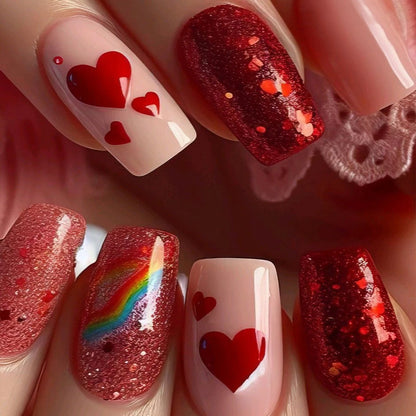 24Pcs Short Square Coffin False Nails Square Fake Nails with Glue French Glitter Wearable Acrylic Nails Set Press on Nail Tips NovaCart
