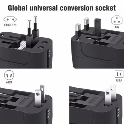 International Travel Plug Adapter EU US UK AU to Universal AC Power Converter Socket with 2 USB Ports Safety Shutter Locking Pi-Mart