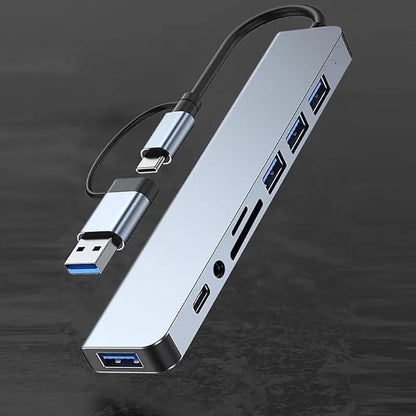 8in1 USB C Hub 4 USB Ports 1 USB-C Jack TF/SD Card Reader 3.5mm Audio Output for MacBook pro iPad pro iPhone 15 Laptop Pi-Mart