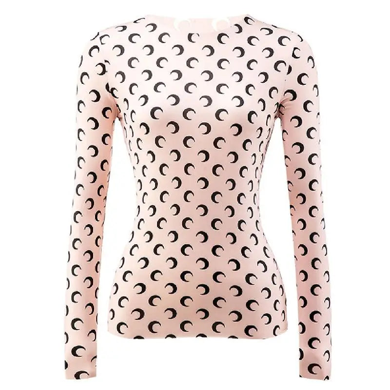 Woman Clothes Korean Moon Print Long Sleeve T-Shirt Fashion Casual Layered Sun Protection Top Ice Silk Basic Tee Spring Autumn NovaCart