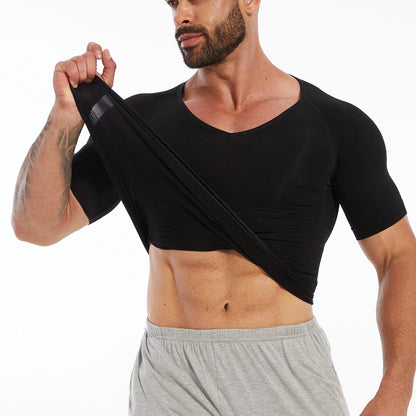 Men's Short Sleeve Compression T-Shirt V-neck Shapewear Tummy Control Flat Belly Tank Top Fitness Workout Slimming Body Shaper NovaCart