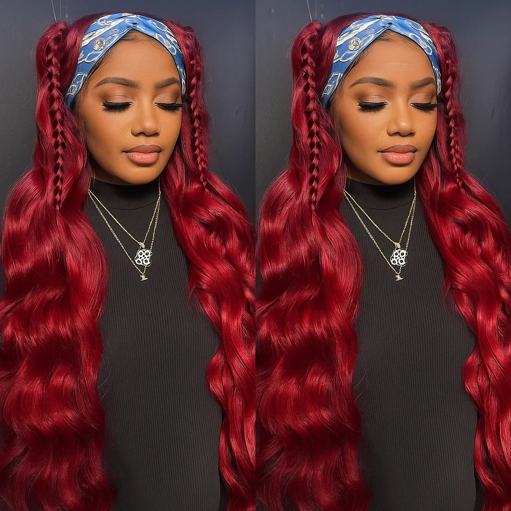 #99J Burgundy Body Wave Headband Glueless Wigs Machine Made Remy Human Hair Wig Brazilian 30 Inch 350 Ginger Human Hair Wigs