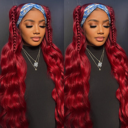 #99J Burgundy Body Wave Headband Glueless Wigs Machine Made Remy Human Hair Wig Brazilian 30 Inch 350 Ginger Human Hair Wigs