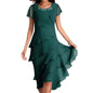 Plus Size Short Sleeve Round Neck Chiffon Paneled Dresses
