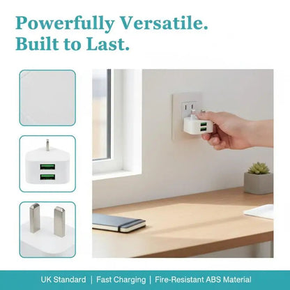 Latest 5V/2.1A Dual USB Port Fast Charger Universal UK Mains 3 Pin Plug Wall Charger Adapter USB Charging For Phone Tablet Pi-Mart